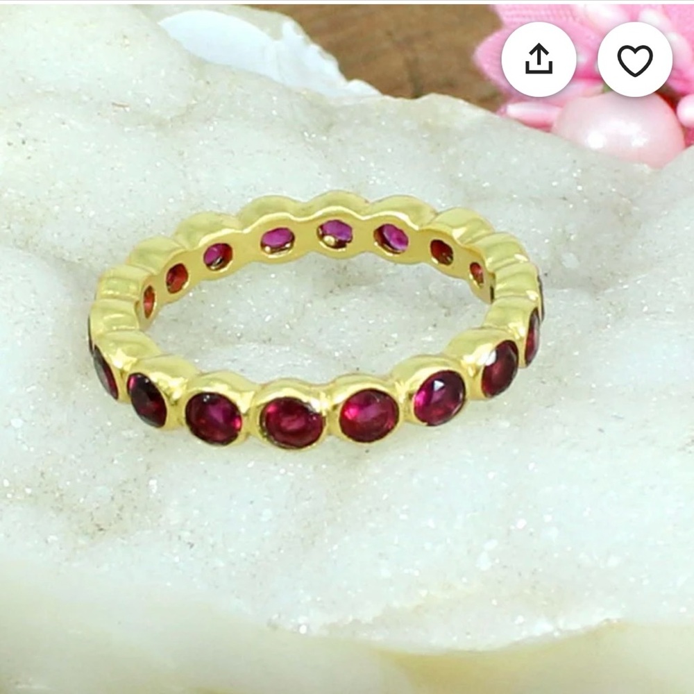Gold plated sterling silver pink tourmaline eternity ring (size 8.5)